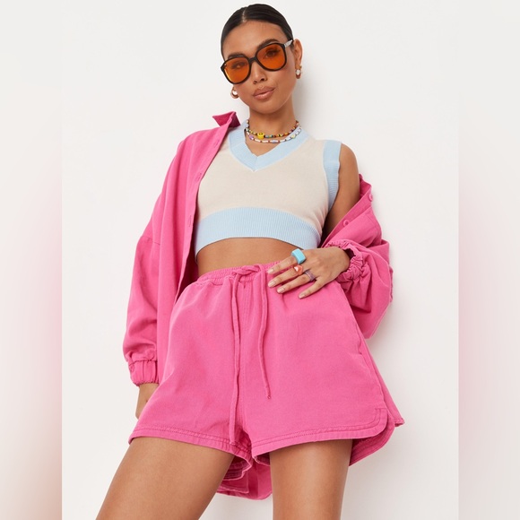 Missguided Denim Boxer Shorts & Oversized Jacket Set - Picture 1 of 4